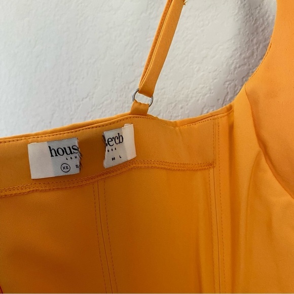House of CB Bianca Tangerine Satin Pleated Corset Midi Dress orange size XS NWOT - Picture 5 of 15